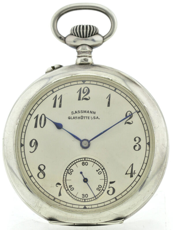 J. Assmann Glashütte i/Sa  seltene  Herren-Taschenuhr 900er Silber 51,5mm 99,8g
