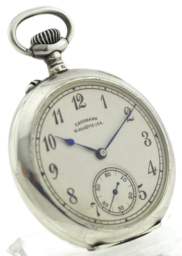 J. Assmann Glashütte i/Sa  seltene  Herren-Taschenuhr 900er Silber 51,5mm 99,8g – Bild 3