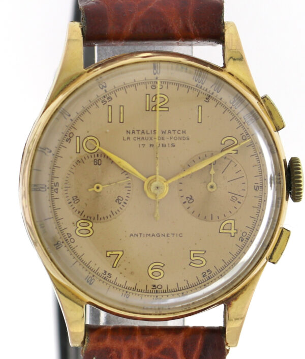 Natalis Chronograph Suisse Landeron 148 Vintage Chronograph 750 Gold Ø37mm~1950