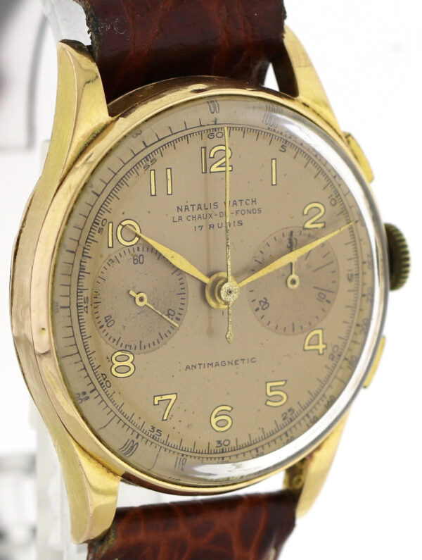 Natalis Chronograph Suisse Landeron 148 Vintage Chronograph 750 Gold Ø37mm~1950 – Bild 3
