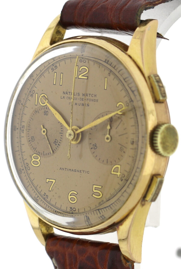 Natalis Chronograph Suisse Landeron 148 Vintage Chronograph 750 Gold Ø37mm~1950 – Bild 5