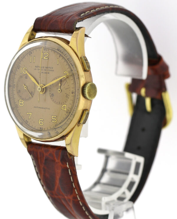 Natalis Chronograph Suisse Landeron 148 Vintage Chronograph 750 Gold Ø37mm~1950 – Bild 6