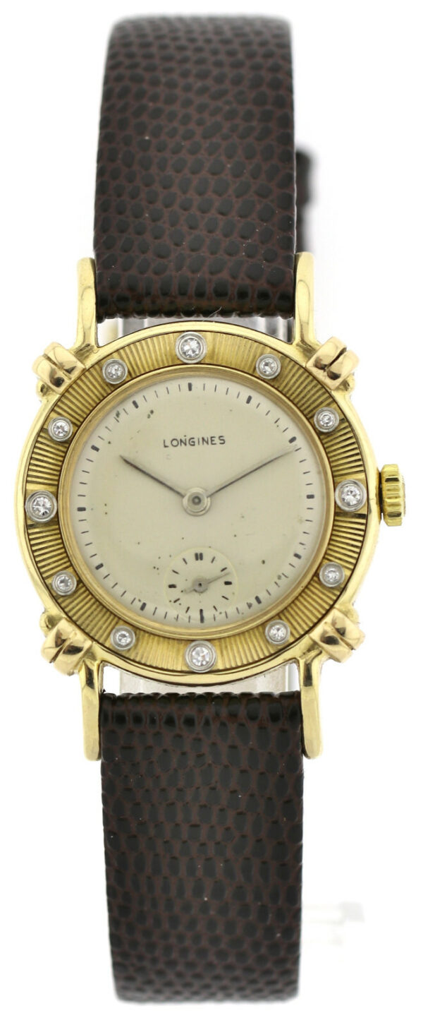Longines Vintage Armbanduhr 14k (585) Gold  Diamantbesatz ca.29mm ca. 50er – Bild 2