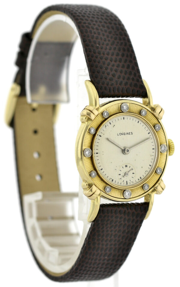 Longines Vintage Armbanduhr 14k (585) Gold  Diamantbesatz ca.29mm ca. 50er – Bild 3