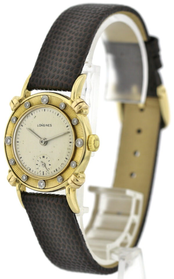 Longines Vintage Armbanduhr 14k (585) Gold  Diamantbesatz ca.29mm ca. 50er – Bild 4