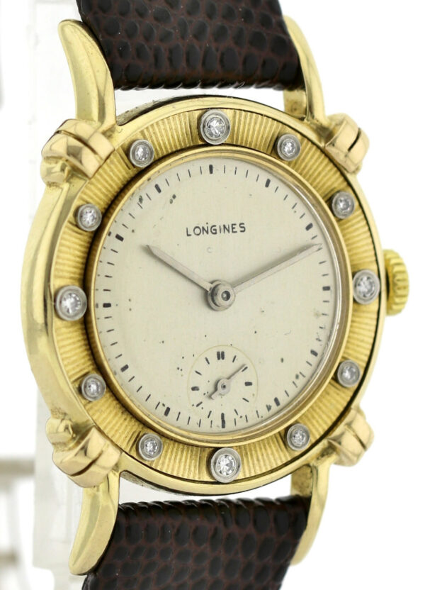 Longines Vintage Armbanduhr 14k (585) Gold  Diamantbesatz ca.29mm ca. 50er – Bild 5