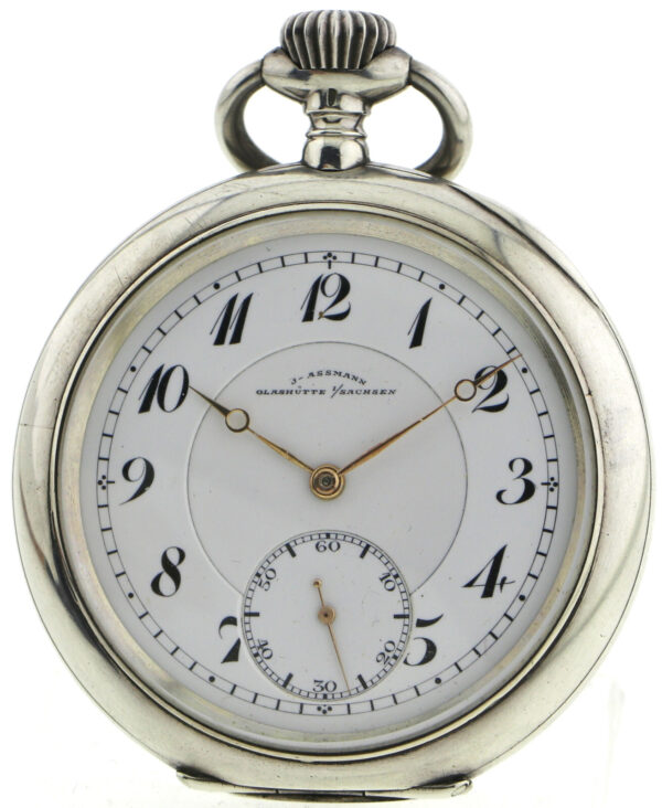 J. Assmann Glashütte i/Sa  seltene Herren-Taschenuhr 900er Silber 54mm 102,6g