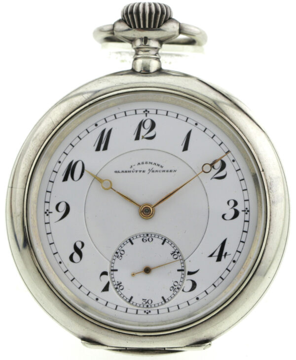 J. Assmann Glashütte i/Sa  seltene Herren-Taschenuhr 900er Silber 54mm 102,6g – Bild 2