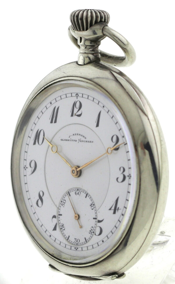 J. Assmann Glashütte i/Sa  seltene Herren-Taschenuhr 900er Silber 54mm 102,6g – Bild 4