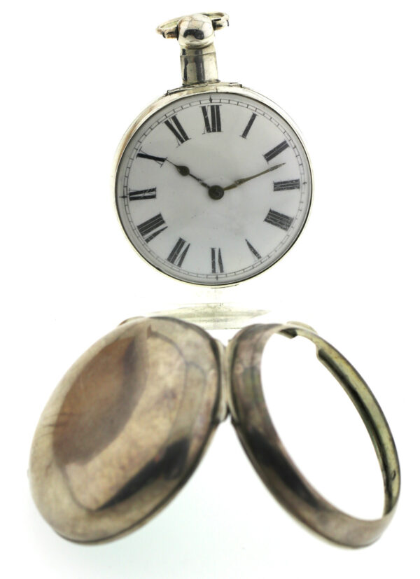 Sam Shitt Doppelgehäuse Spindel Taschenuhr Kette und Schnecke  Silber ~1740-80