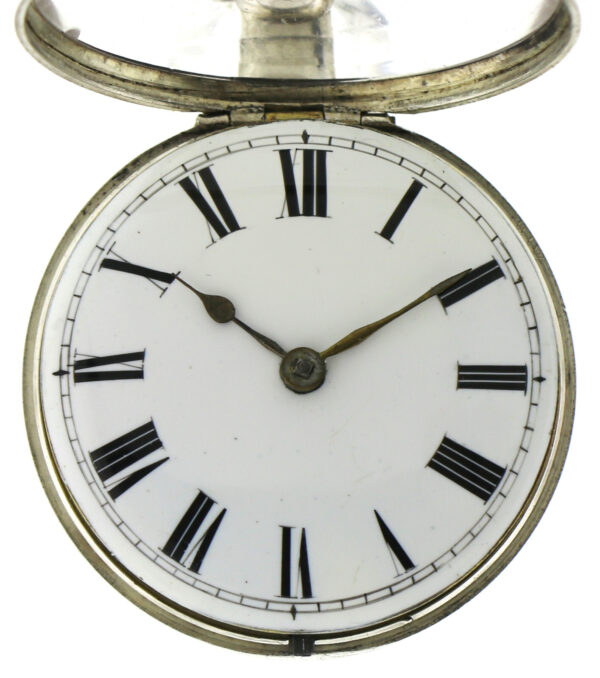 Sam Shitt Doppelgehäuse Spindel Taschenuhr Kette und Schnecke  Silber ~1740-80 – Bild 2