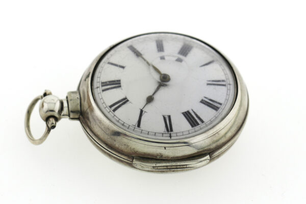 Sam Shitt Doppelgehäuse Spindel Taschenuhr Kette und Schnecke  Silber ~1740-80 – Bild 5