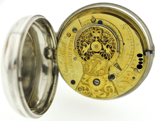 Sam Shitt Doppelgehäuse Spindel Taschenuhr Kette und Schnecke  Silber ~1740-80 – Bild 13
