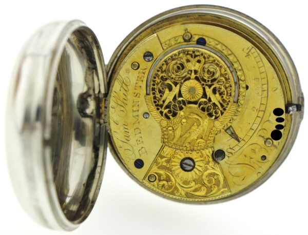 Sam Shitt Doppelgehäuse Spindel Taschenuhr Kette und Schnecke  Silber ~1740-80 – Bild 14