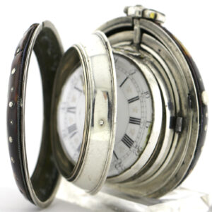 White London Spindel Taschenuhr 3-fach Gehäuse ca. 1770 Silber mit Fratzenkloben