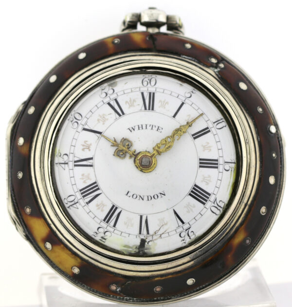 White London Spindel Taschenuhr 3-fach Gehäuse ca. 1770 Silber mit Fratzenkloben – Bild 2