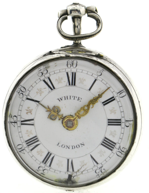 White London Spindel Taschenuhr 3-fach Gehäuse ca. 1770 Silber mit Fratzenkloben – Bild 3