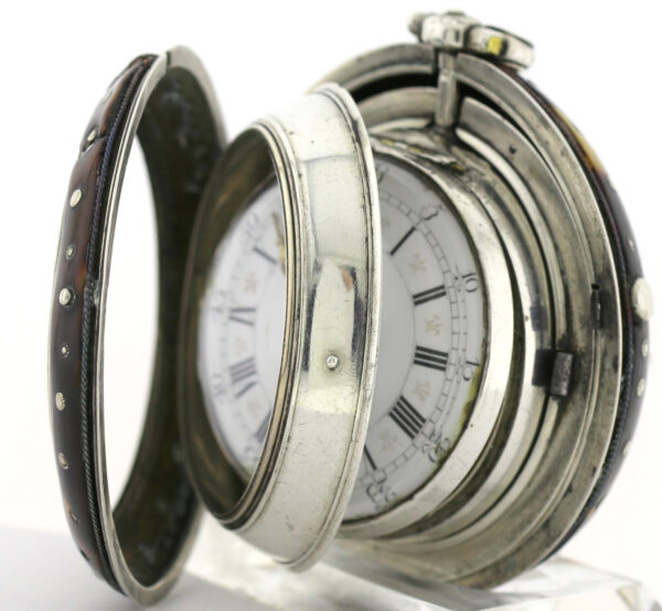White London Spindel Taschenuhr 3-fach Gehäuse ca. 1770 Silber mit Fratzenkloben – Bild 5