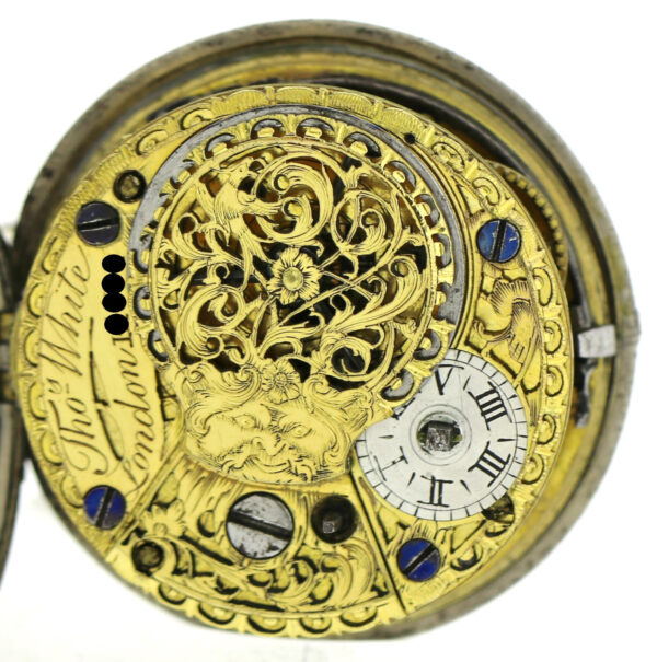 White London Spindel Taschenuhr 3-fach Gehäuse ca. 1770 Silber mit Fratzenkloben – Bild 10