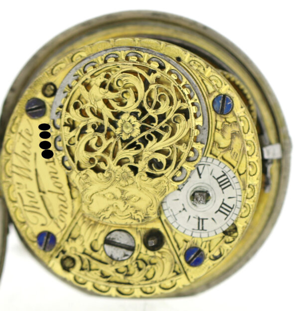 White London Spindel Taschenuhr 3-fach Gehäuse ca. 1770 Silber mit Fratzenkloben – Bild 11