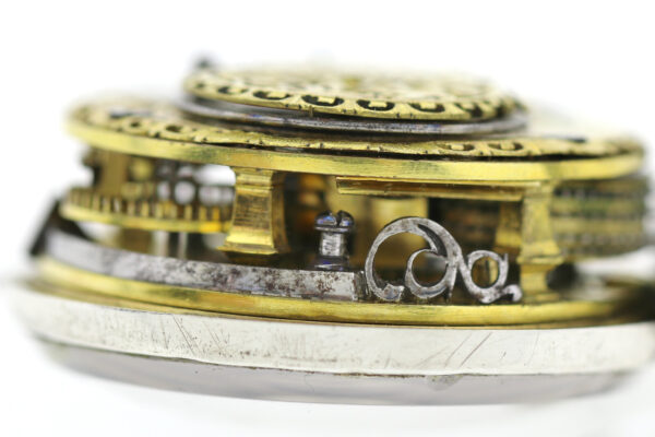 White London Spindel Taschenuhr 3-fach Gehäuse ca. 1770 Silber mit Fratzenkloben – Bild 12