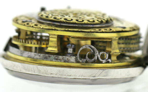 White London Spindel Taschenuhr 3-fach Gehäuse ca. 1770 Silber mit Fratzenkloben – Bild 13