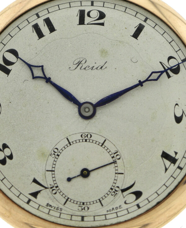 Reid, seltene, englische Herren-Taschenuhr, Open Face, 375/9k Rosé-Gold, um 1925 – Bild 2