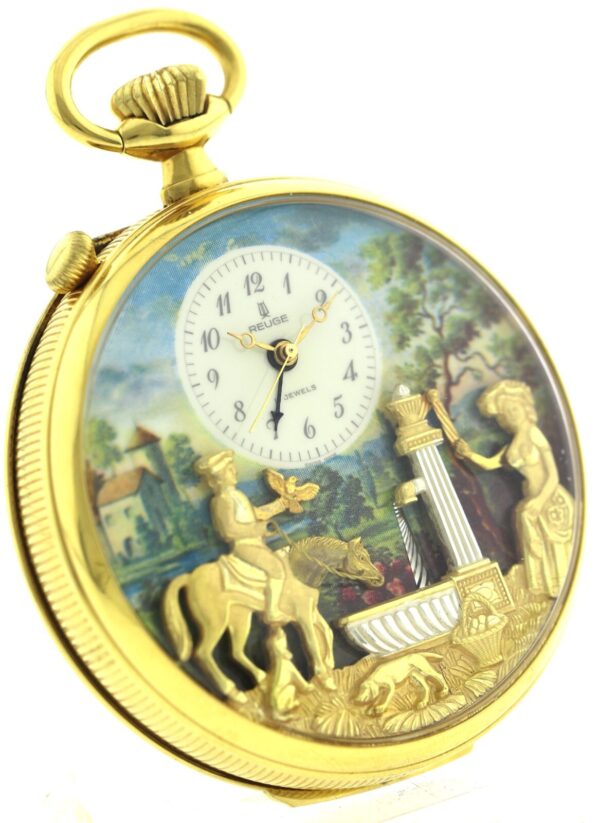 REUGE, Prunk- Taschenuhr, Musikspielwerk , 2 Automaten, Wecker, Box, Papiere – Bild 2