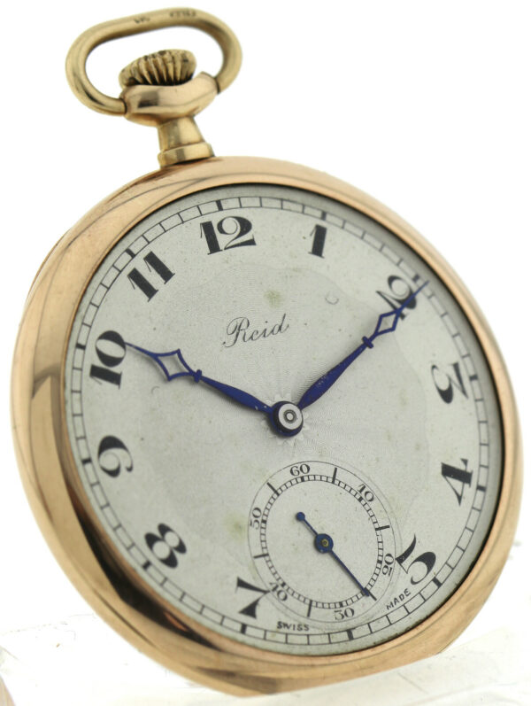 Reid, seltene, englische Herren-Taschenuhr, Open Face, 375/9k Rosé-Gold, um 1925 – Bild 3
