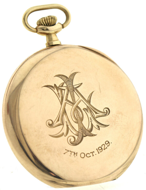 Reid, seltene, englische Herren-Taschenuhr, Open Face, 375/9k Rosé-Gold, um 1925 – Bild 8