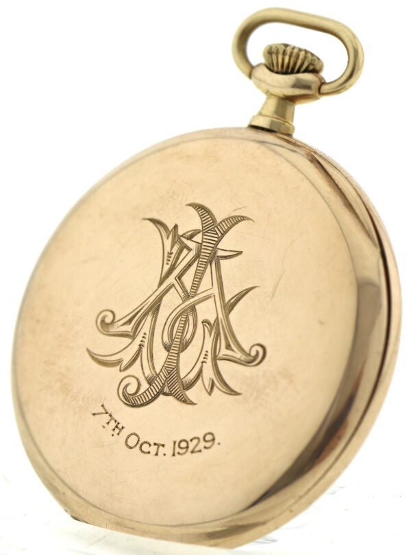 Reid, seltene, englische Herren-Taschenuhr, Open Face, 375/9k Rosé-Gold, um 1925 – Bild 9