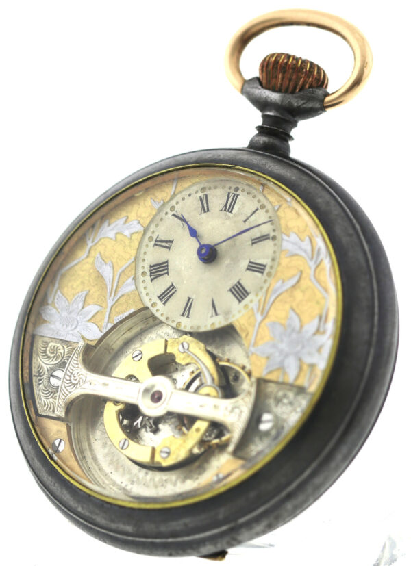 Rarität Mobilis Minuten Tourbillon Patent 7888/1905 Ø 53mm Eisen brüniert ~1905 – Bild 3