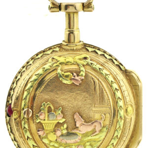 Rarität Lepine Le Roy Spindel Taschenuhr 18k Repousse Gehäuse mit Kette mind.14k