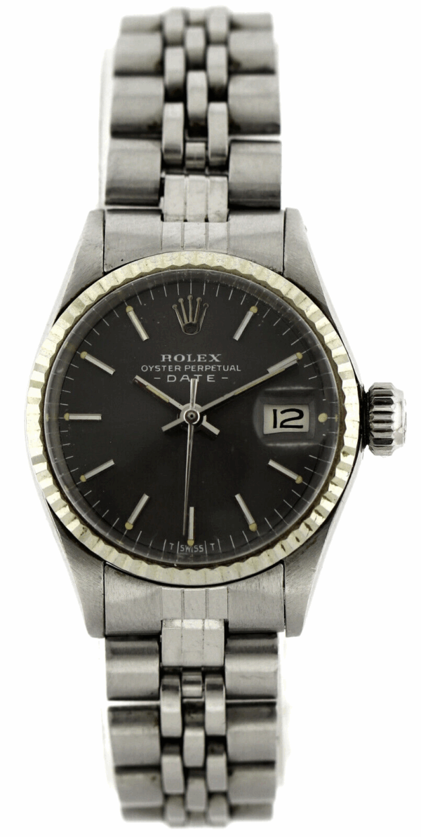 Rolex Oyster Perpetual Date, Damenuhr, Stahl/18k Weißgold  Ref.6517, 1970, Ø25 – Bild 2