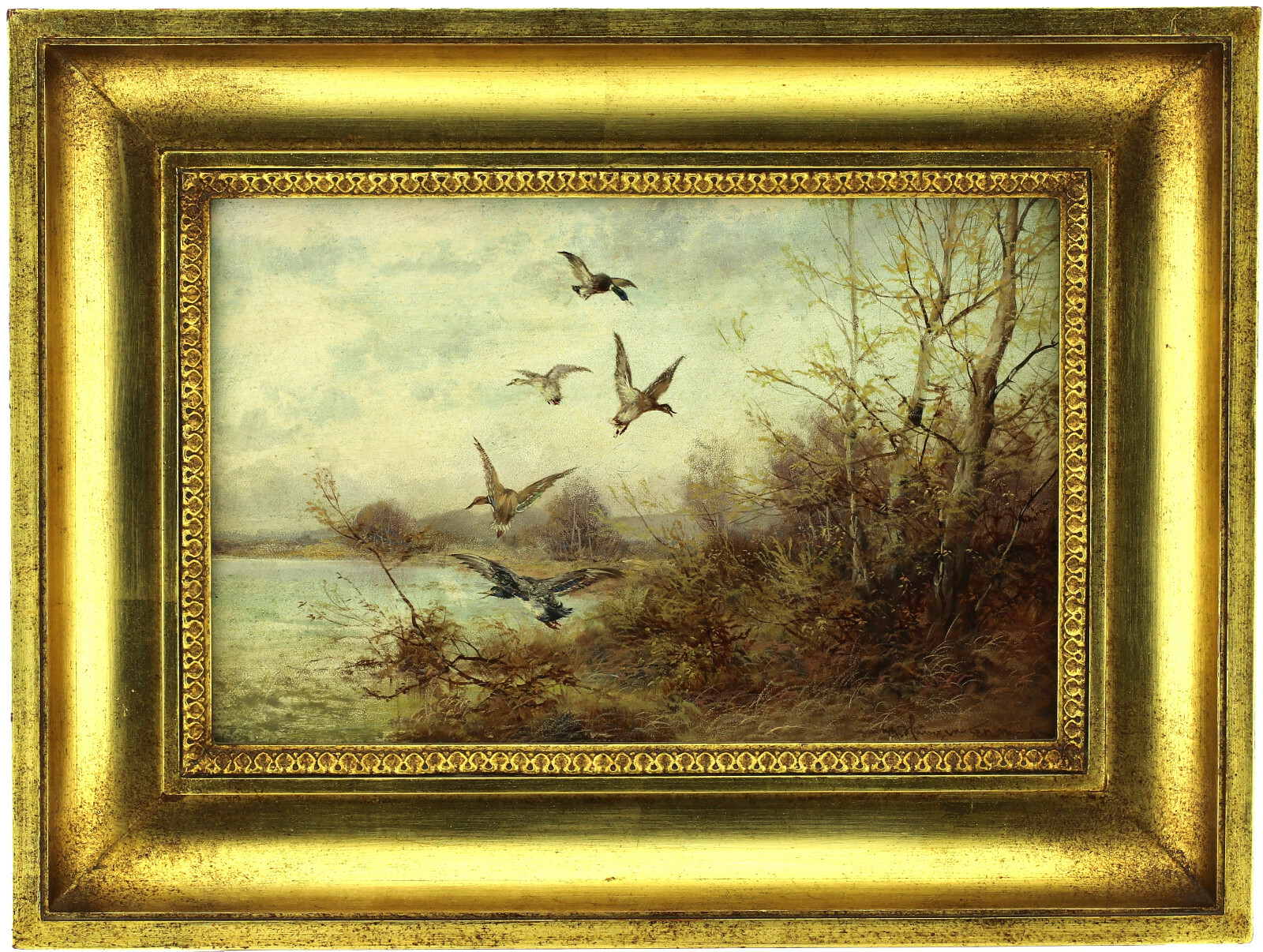 Ölgemälde, Max Hänger, (Hühnerhänger), seltenes Motiv, Enten am See – Bild 5