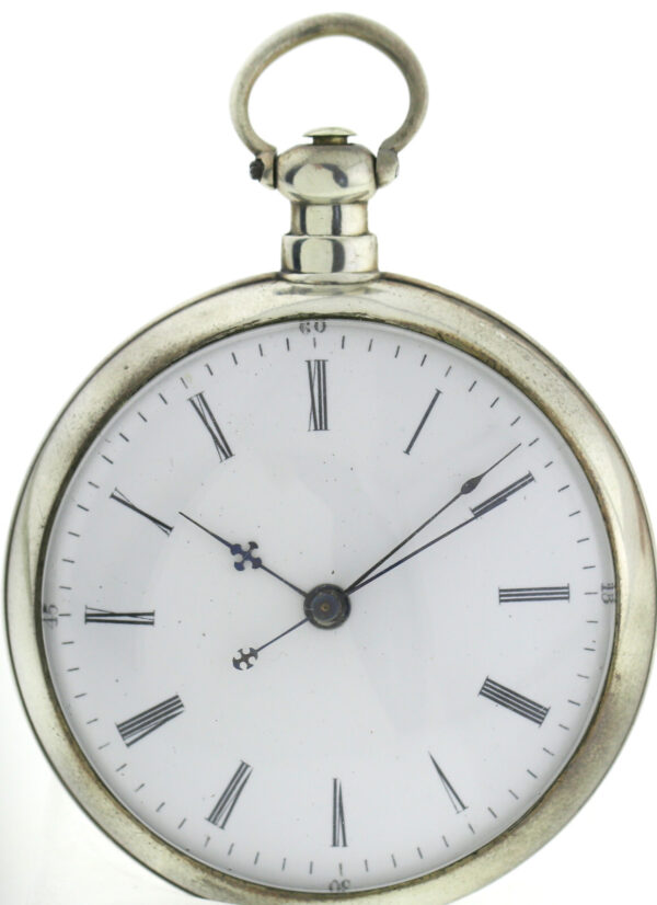 Duplex offene Herren Taschenuhr in Silber Chinesisch springende Sekunde Ø57mm – Bild 3
