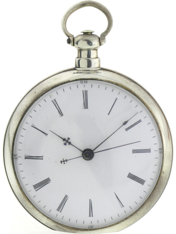 Duplex offene Herren Taschenuhr in Silber Chinesisch springende Sekunde Ø57mm – Bild 4