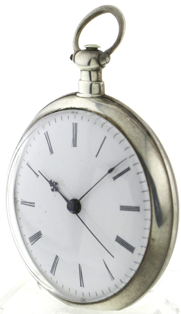 Duplex offene Herren Taschenuhr in Silber Chinesisch springende Sekunde Ø57mm – Bild 5