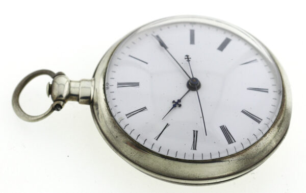 Duplex offene Herren Taschenuhr in Silber Chinesisch springende Sekunde Ø57mm – Bild 7