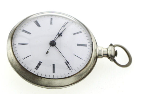 Duplex offene Herren Taschenuhr in Silber Chinesisch springende Sekunde Ø57mm – Bild 8