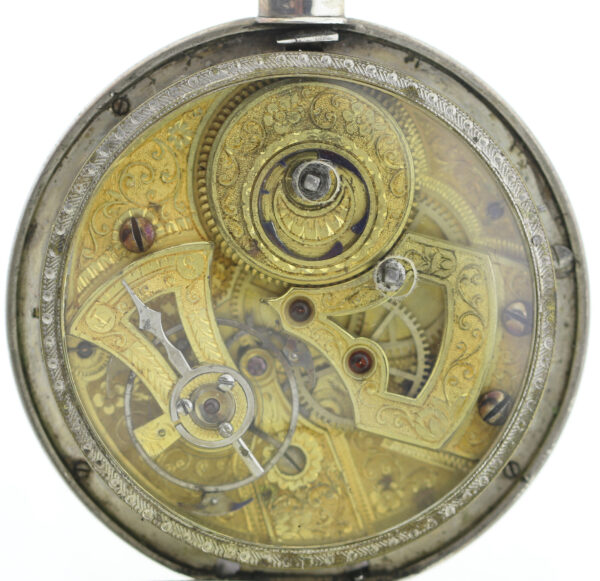 Duplex offene Herren Taschenuhr in Silber Chinesisch springende Sekunde Ø57mm – Bild 11