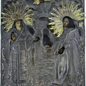 Russische Ikone Antik Oklad 84 Silber Ivan Gubkin Jesus- Maria- orthodoxer Pope