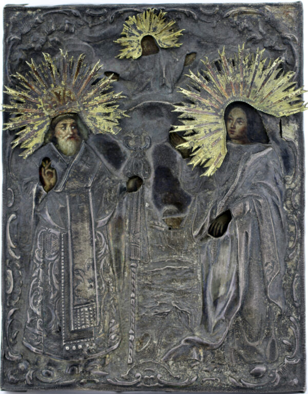 Russische Ikone Antik Oklad 84 Silber Ivan Gubkin Jesus- Maria- orthodoxer Pope