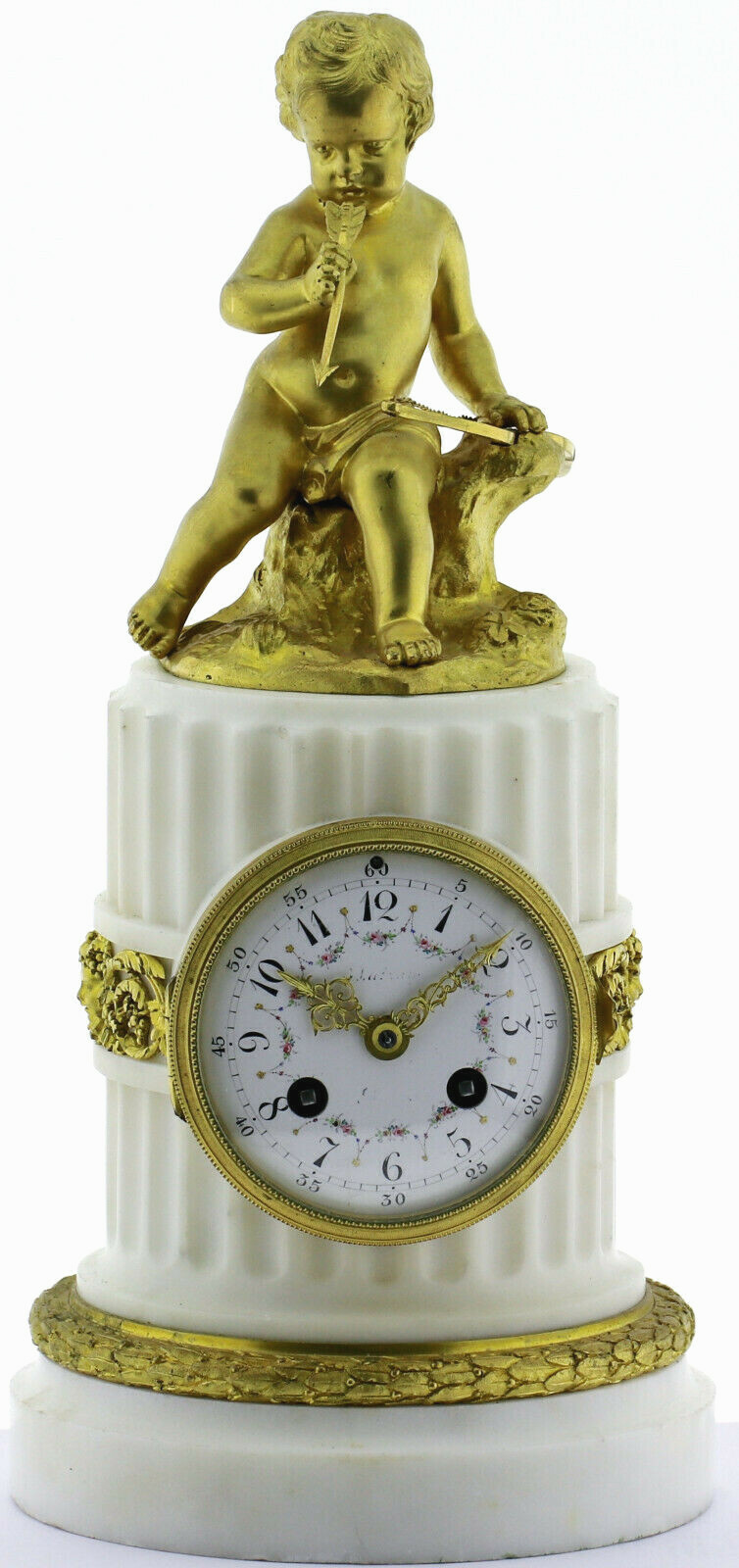 Amor Biedermeier Pendule Kaminuhr S.Marte Cie 1830-1860 Marmor-Bronze vergoldet