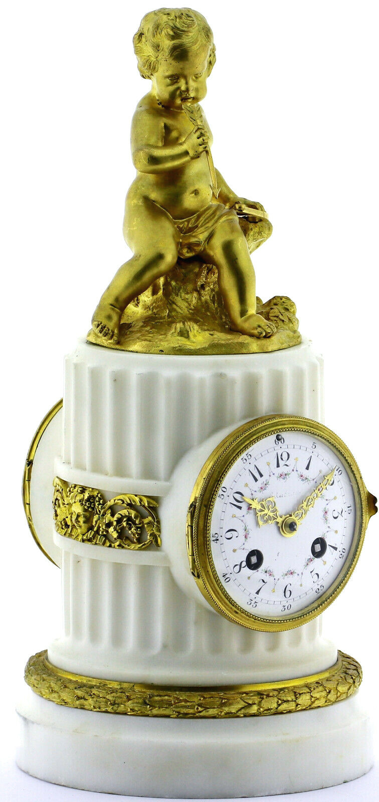 Amor Biedermeier Pendule Kaminuhr S.Marte Cie 1830-1860 Marmor-Bronze vergoldet – Bild 3