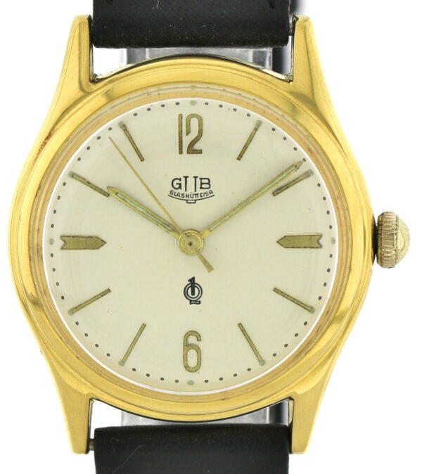 rare GUB Glashütte Q1 Kaliber 60.3 vergoldete Vintage Herrenuhr Handaufzug 50er