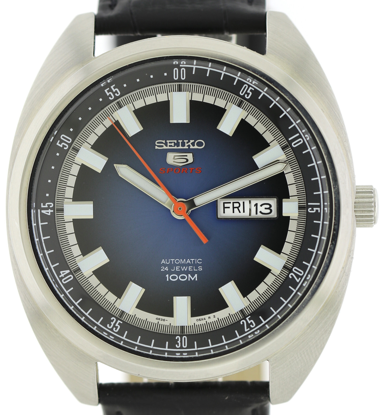 große Seiko 5 Sports Automatik- Herrenuhr, Ref. 4R36-05Y0, blau 45mm Edelstahl