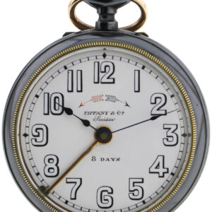 Tiffany & Co Suisse NOS Rarität Alarm-Wecker Herren Taschenuhr brüniertes Eisen