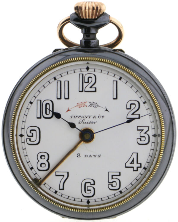 Tiffany & Co Suisse NOS Rarität Alarm-Wecker Herren Taschenuhr brüniertes Eisen