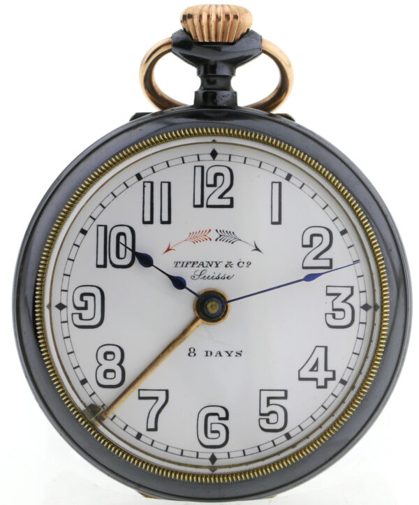 Tiffany & Co Suisse NOS Rarität Alarm-Wecker Herren Taschenuhr brüniertes Eisen – Bild 2